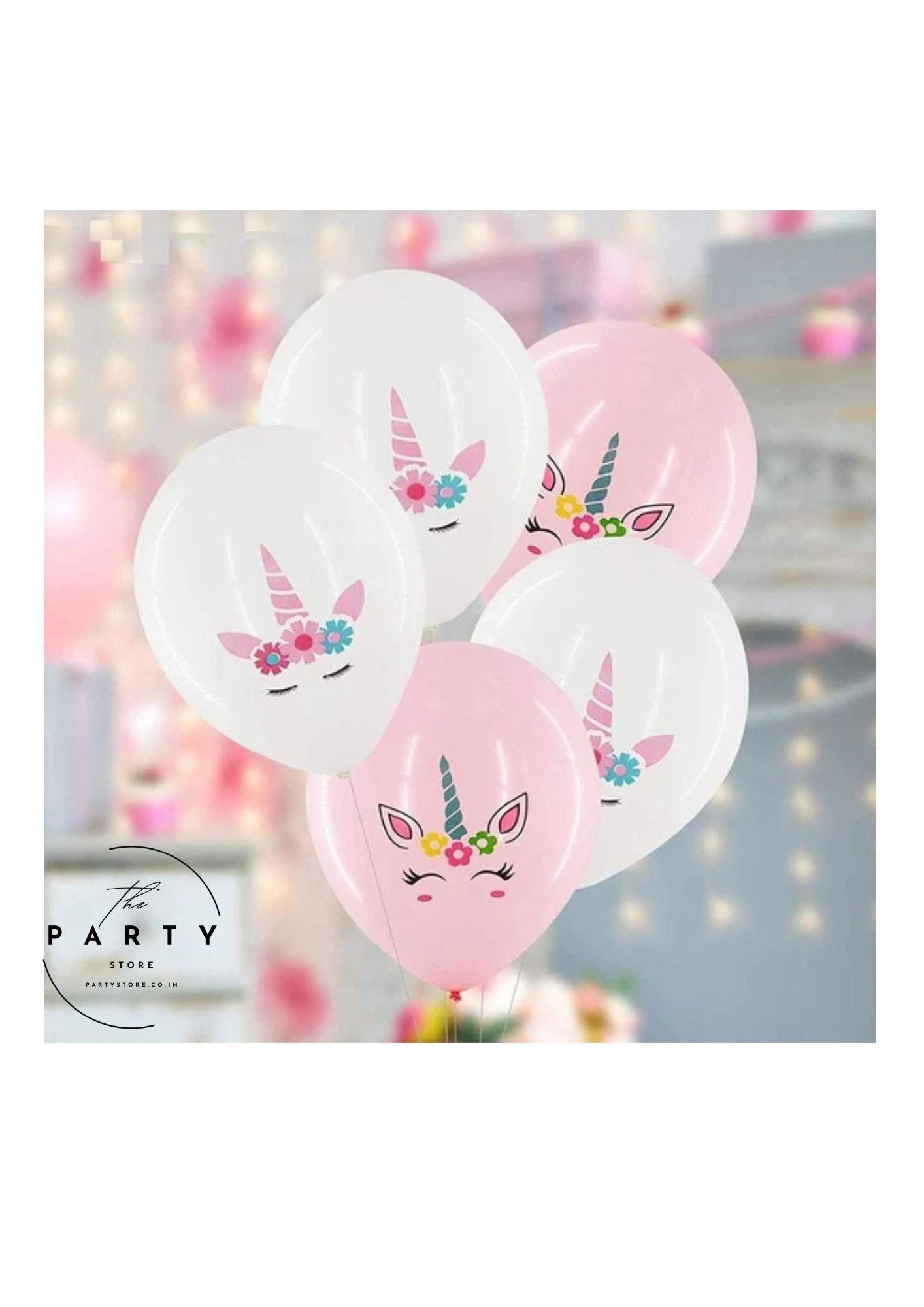 Unicorn Logo Theme Latex Balloons White and Pink (Pack of 8Pcs)