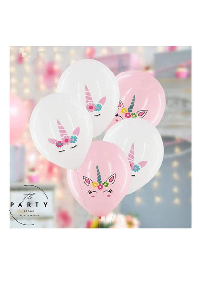 Unicorn Logo Theme Latex Balloons White and Pink (Pack of 8Pcs)