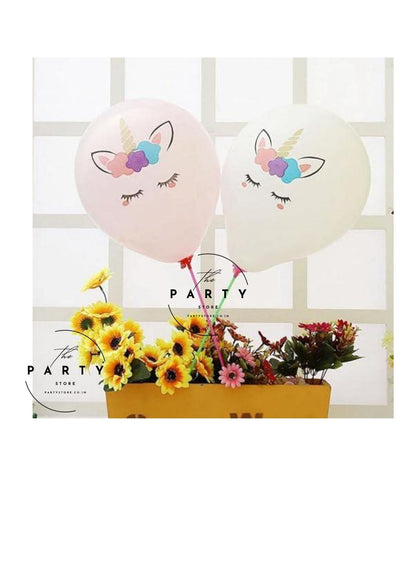 Unicorn Logo Theme Latex Balloons White and Pink (Pack of 8Pcs)