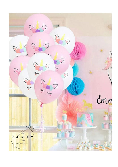 Unicorn Logo Theme Latex Balloons White and Pink (Pack of 8Pcs)