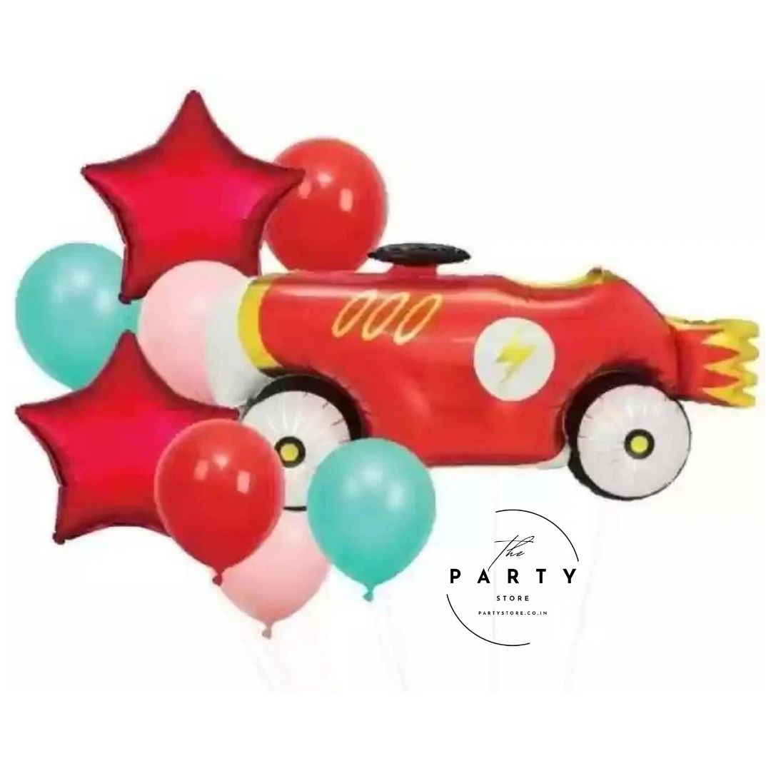 Vintage Racing Car Theme Foil Balloon Bouquet (Pack of 9Pcs)