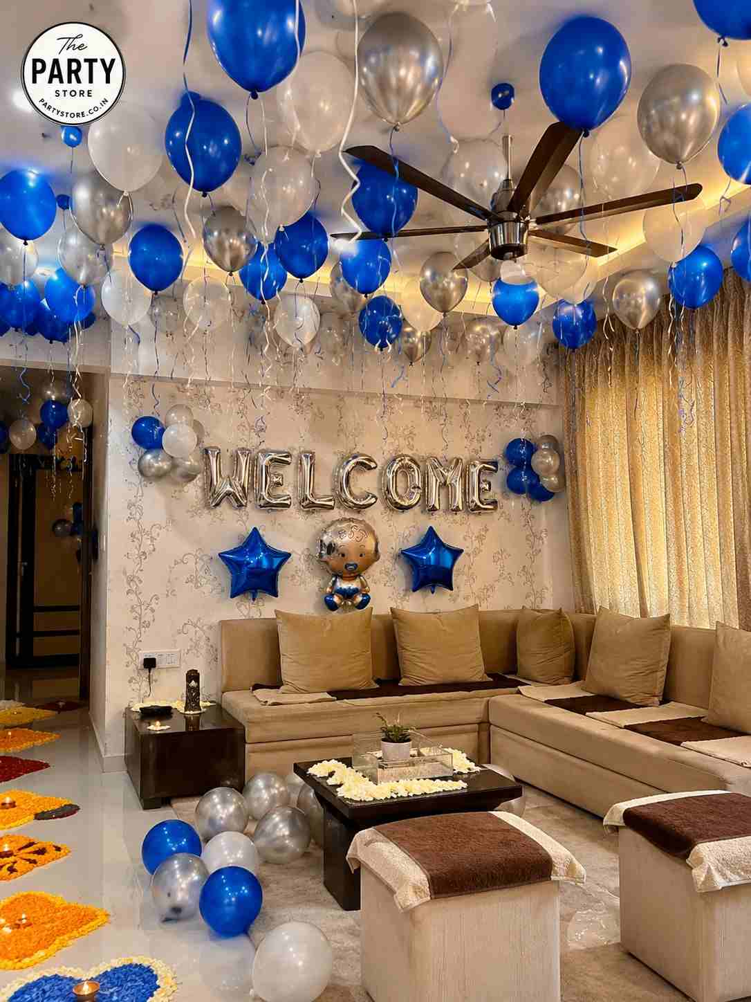 Welcome Baby Decoration at Home with Ceiling Balloons &amp; Foil Banner