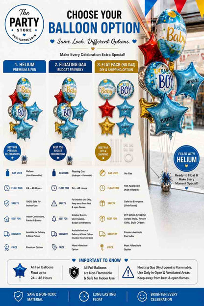 Welcome Baby Boy Helium Balloon Bouquet | Baby Shower &amp; Welcome Baby Decoration | The Party Store