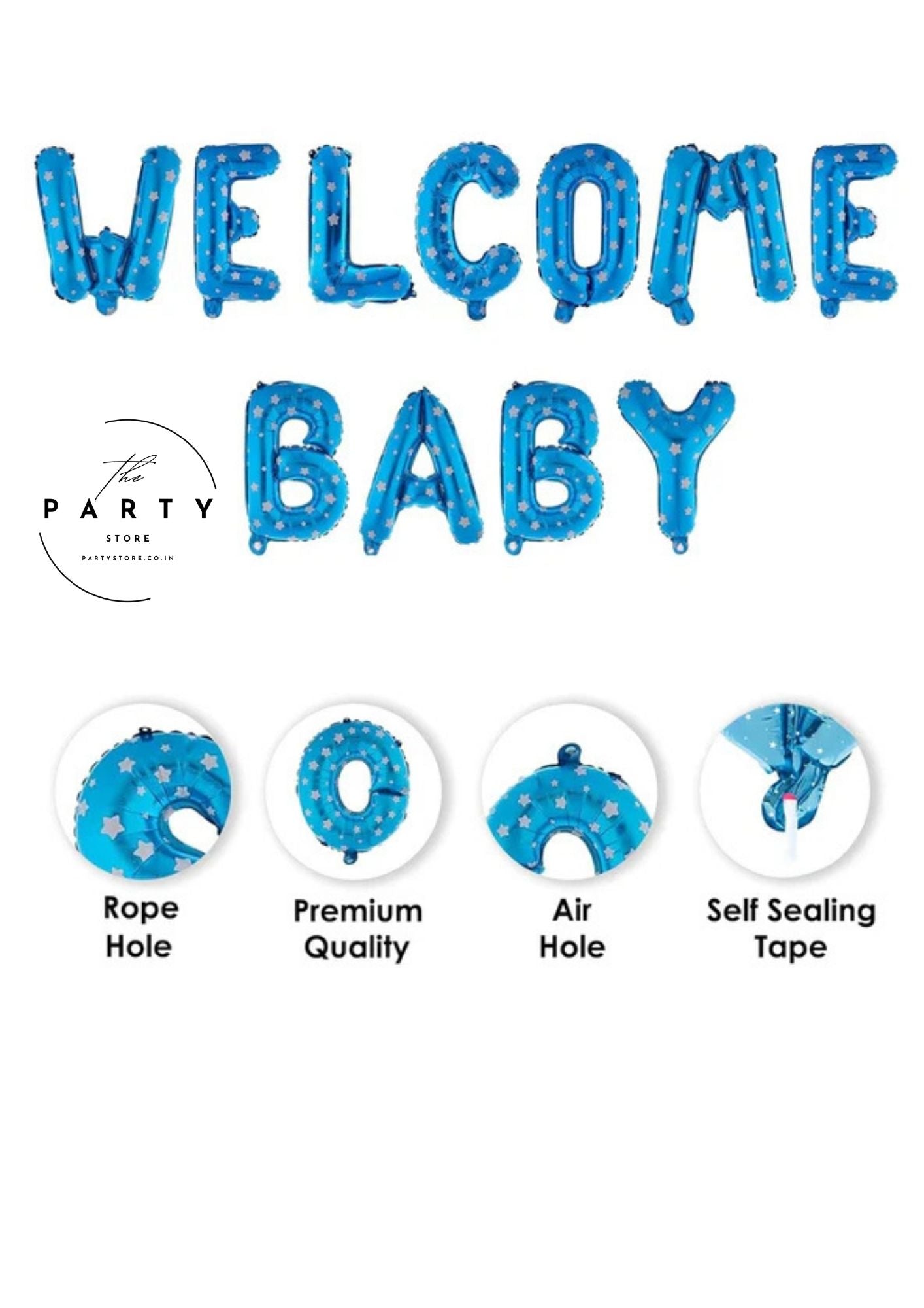 Welcome Baby Boy Theme Foil Balloon Banner (Pack of 11Pcs)