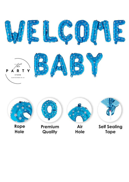 Welcome Baby Boy Theme Foil Balloon Banner (Pack of 11Pcs)