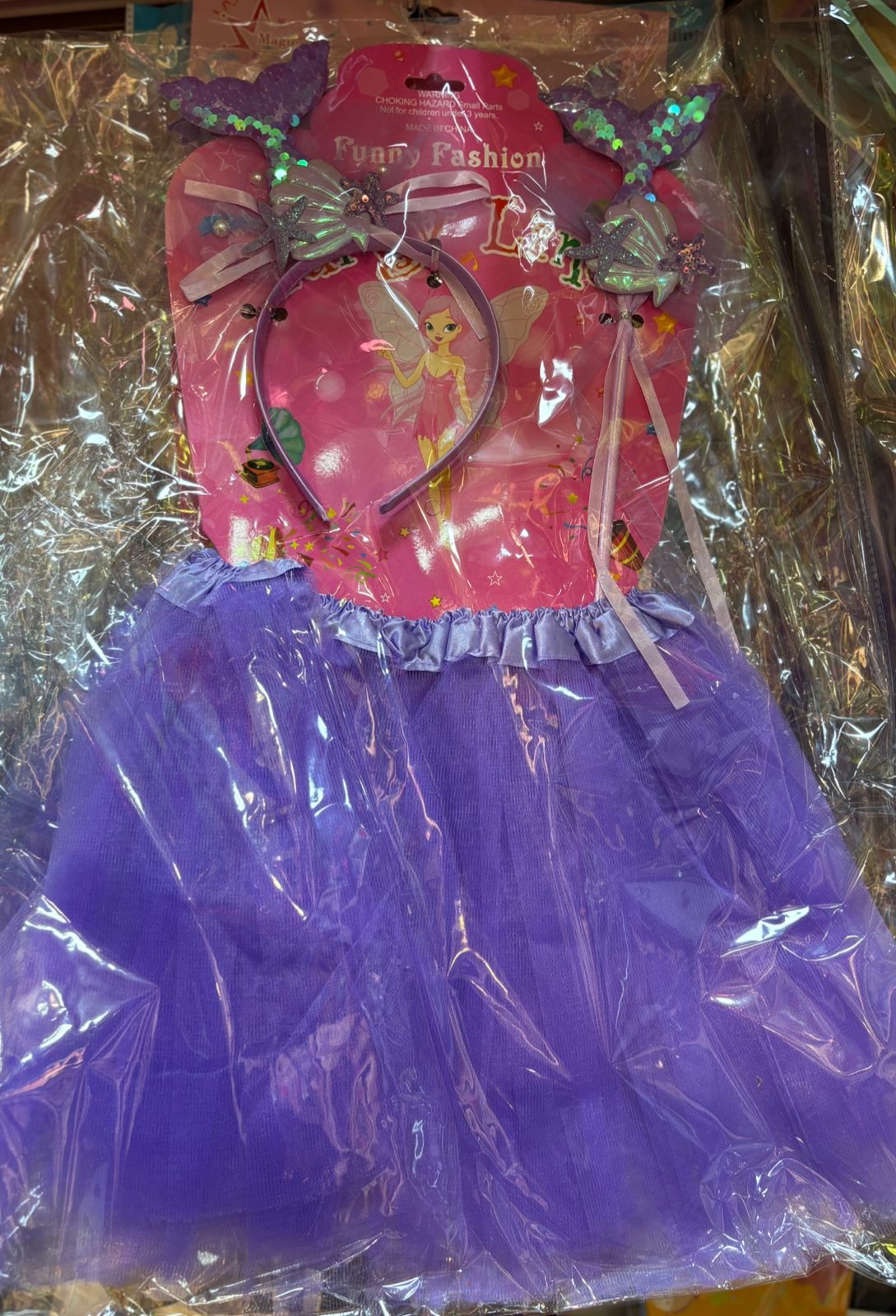 Mermaid Fairy Costume Dress‑Up Set for Kids – Tulle Tutu Skirt, Sequin Headband &amp; Magic Wand