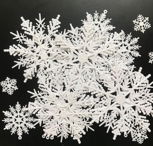 Plastic White Snowflakes Ornaments for Christmas Decoration, Assorted Sizes  4 Inches Pack of 3 pcs