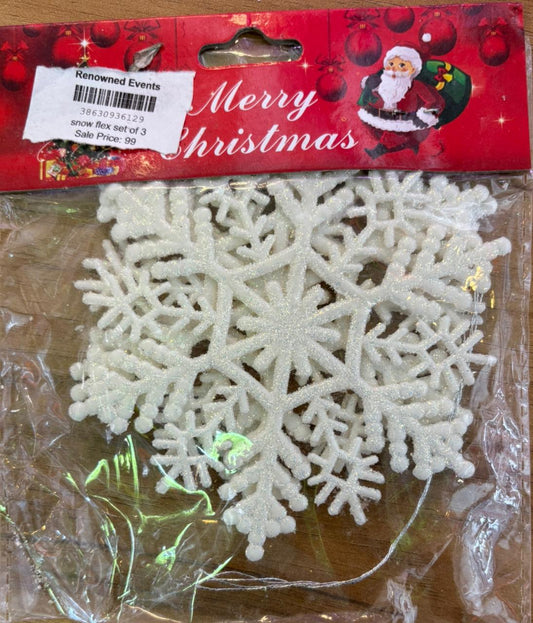 Plastic White Snowflakes Ornaments for Christmas Decoration, Assorted Sizes  4 Inches Pack of 3 pcs