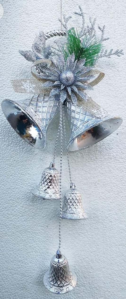 Silver Beautiful Big Wall Hanging Bell for Christmas Ornaments Xmas Tree Hangings Ornaments for Christmas Decoration Items for Home Decoration