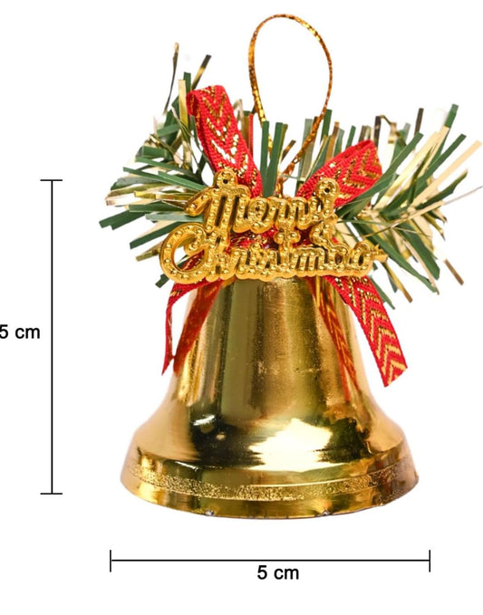 Golden Bell Set with Assorted Ornaments Pack of 4 | Bells, Stars, Balls, Bows, Drums & Gift Boxes for Festive Season Tree, Wall, Door & Ceiling Decorations at Home, School & Party