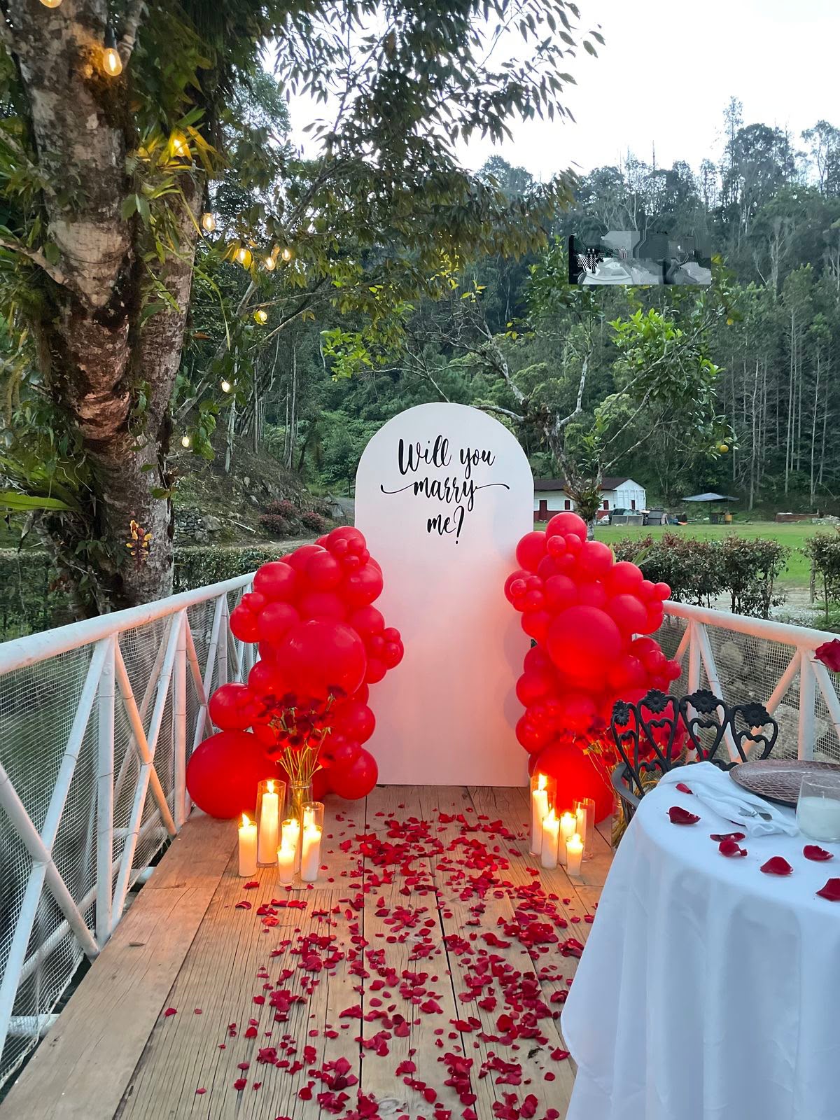 Will You Marry Me Proposal Decoration with Balloons &amp; Candles