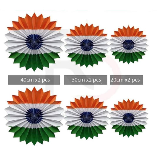 Tri-Colour Tiranga Theme Paper Fans for Republic Day Independence Day Home, Office, Society, and School Decorations (Pack of 6) - The Party Store