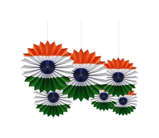 Tri-Colour Tiranga Theme Paper Fans for Republic Day Independence Day Home, Office, Society, and School Decorations (Pack of 6) - The Party Store