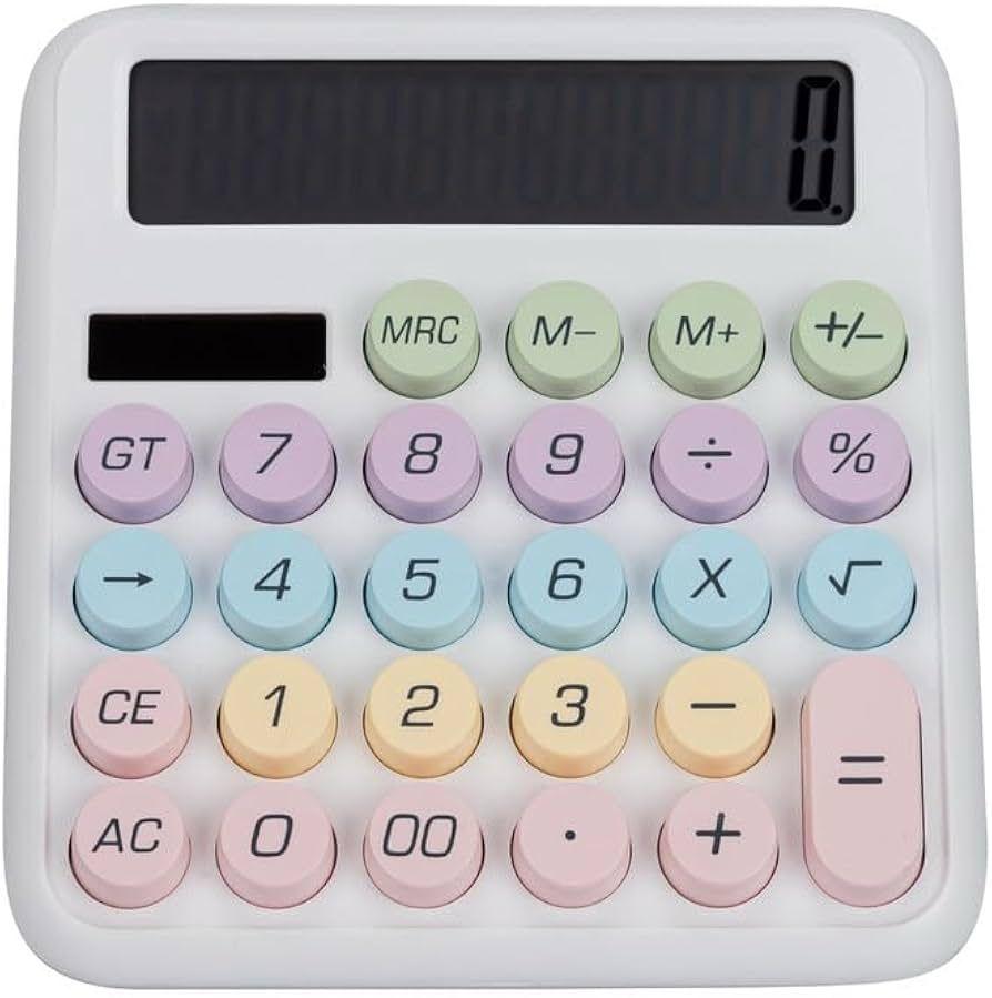 Desktop Calculator - 12 Digit | Big Buttons | Solar Power | Aesthetic Candy Color (White) - The Party Store