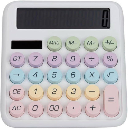 Desktop Calculator - 12 Digit | Big Buttons | Solar Power | Aesthetic Candy Color (White) - The Party Store