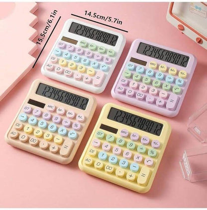 Desktop Calculator - 12 Digit | Big Buttons | Solar Power | Aesthetic Candy Color (White) - The Party Store