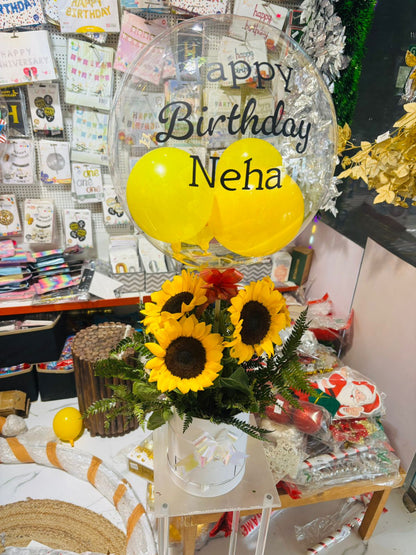 Personalized Birthday Gift Balloon Bouquet with Photos &amp; Sunflowers | Custom Birthday Surprise | The Party Store