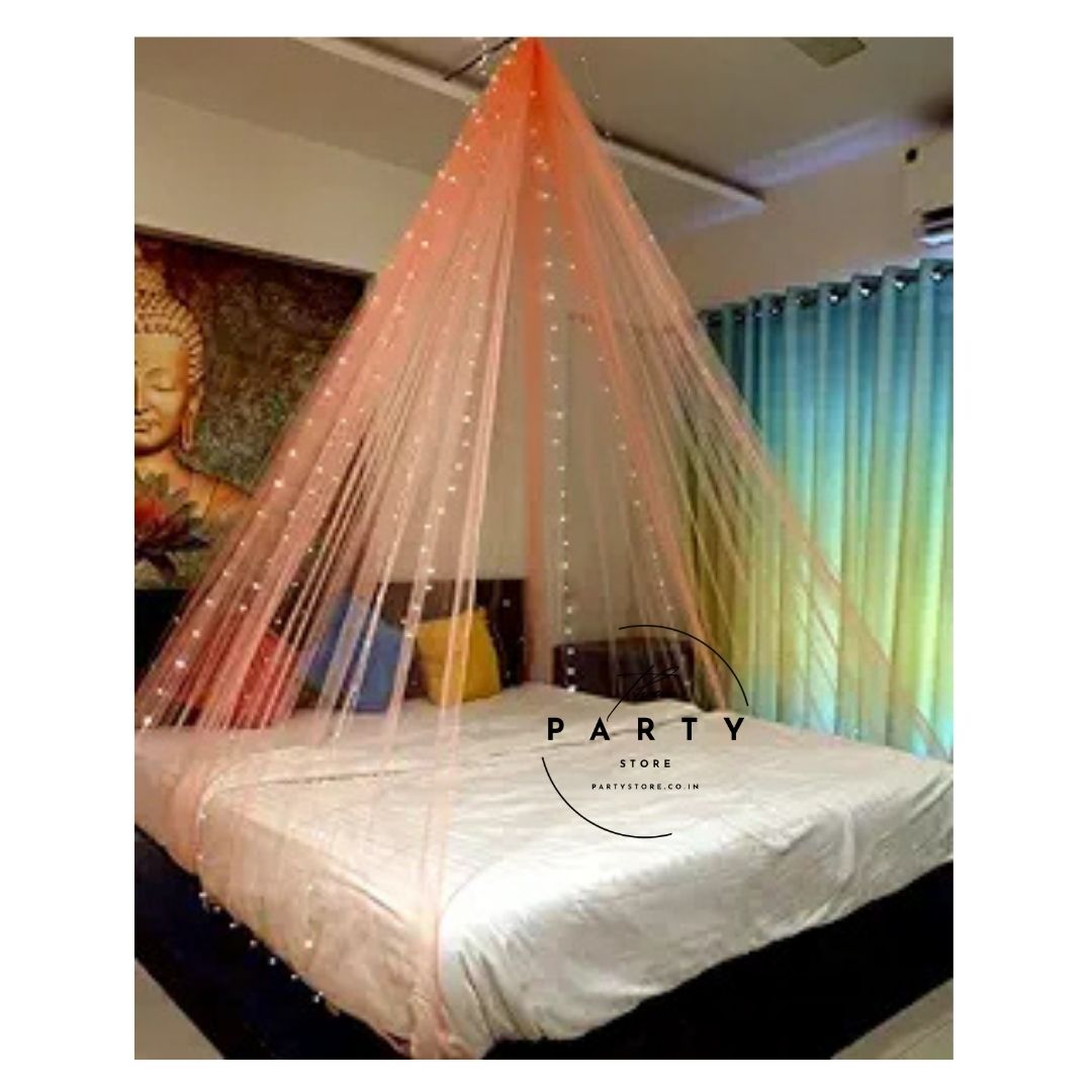 White Net Canopy Curtains. Perfect for romantic dinners, anniversary celebrations, birthday parties, and Valentine&
