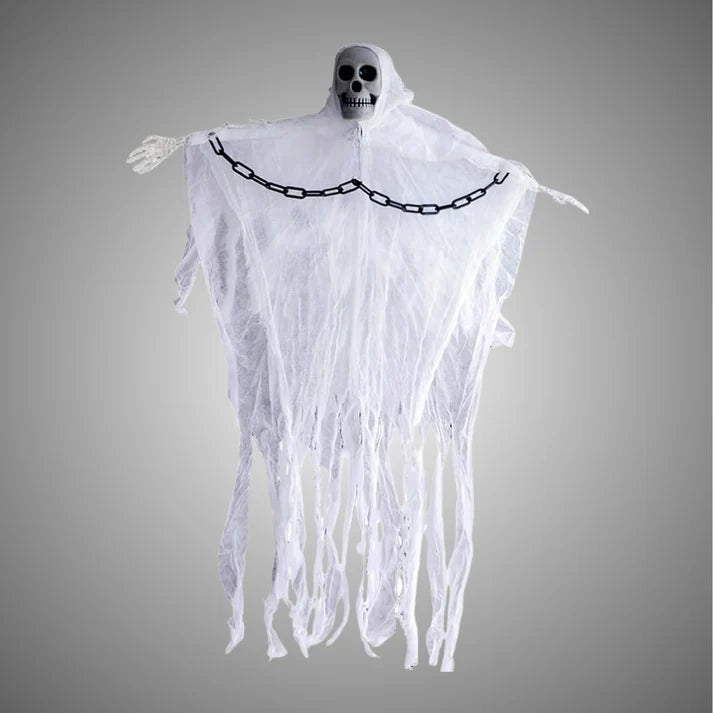 White Hanging Ghost Skeleton with Chain – 3FT Halloween Decoration – Spooky Indoor &amp; Outdoor Prop