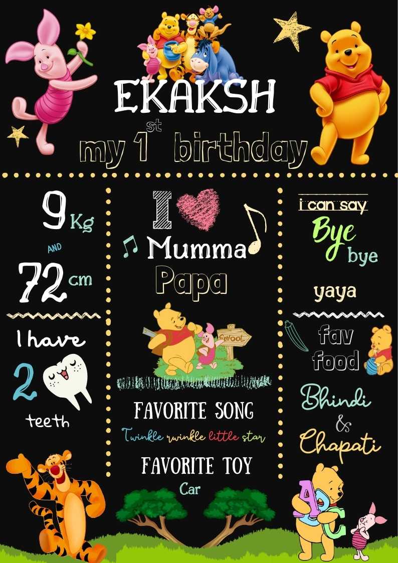 Winne the Pooh Theme party 1st Birthday Milestone Welcome Board