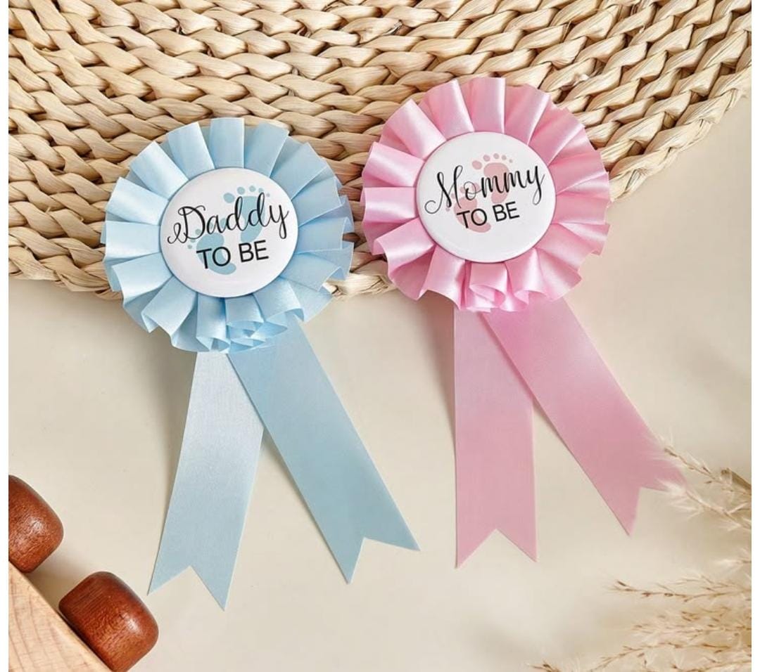 Mommy To Be &amp; Daddy To Be Baby Shower Ribbon Badge Set (Pink &amp; Blue)