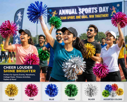 Cheerleader Pom Poms for Kids School Events | Metallic Cheer Pom Poms | The Party Store