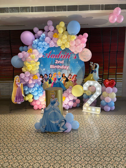 Disney Princess Birthday Decoration with Backdrop &amp; Cake Table