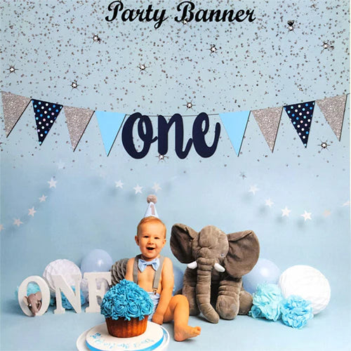 First Birthday One Paper Banner with Buntings