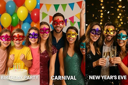Metallic Masquerade Eye Masks | Party Masks for Carnival, Halloween &amp; New Year | The Party Store