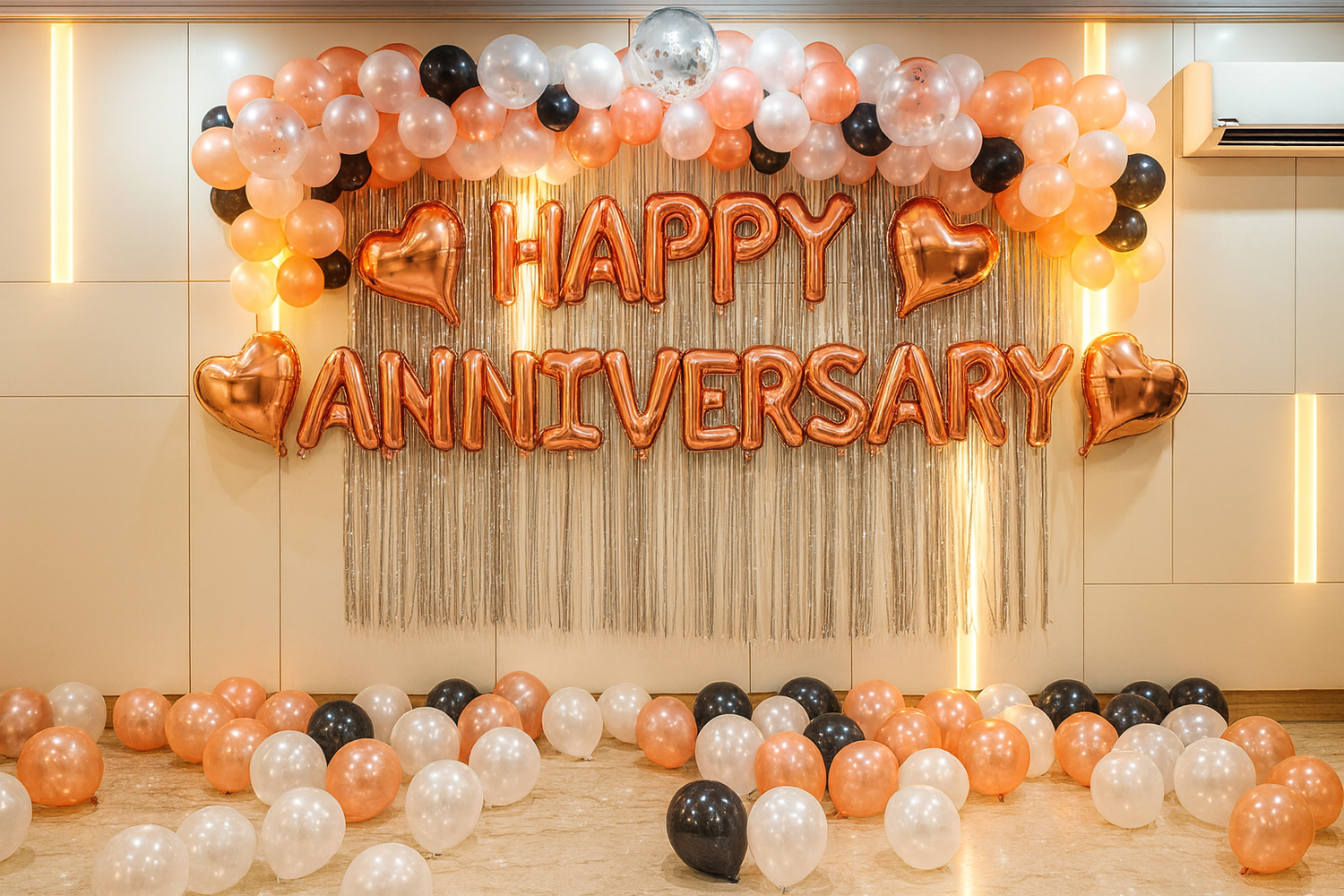 Rose Gold Anniversary Balloon Decoration at Home | Romantic Anniversary Decor
