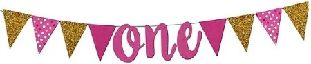First Birthday One Paper Banner with Buntings