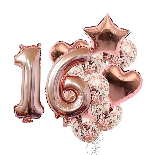 Rose Gold Helium Balloon Bouquet with Number Balloons &amp; Confetti Balloons | The Party Store